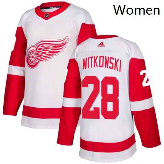 Womens Adidas Detroit Red Wings 28 Luke Witkowski Authentic White Away NHL Jersey